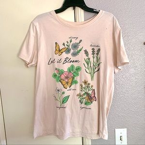 Zoe + Liv ‘Let It Bloom’ pink plant tee tshirt womans XL